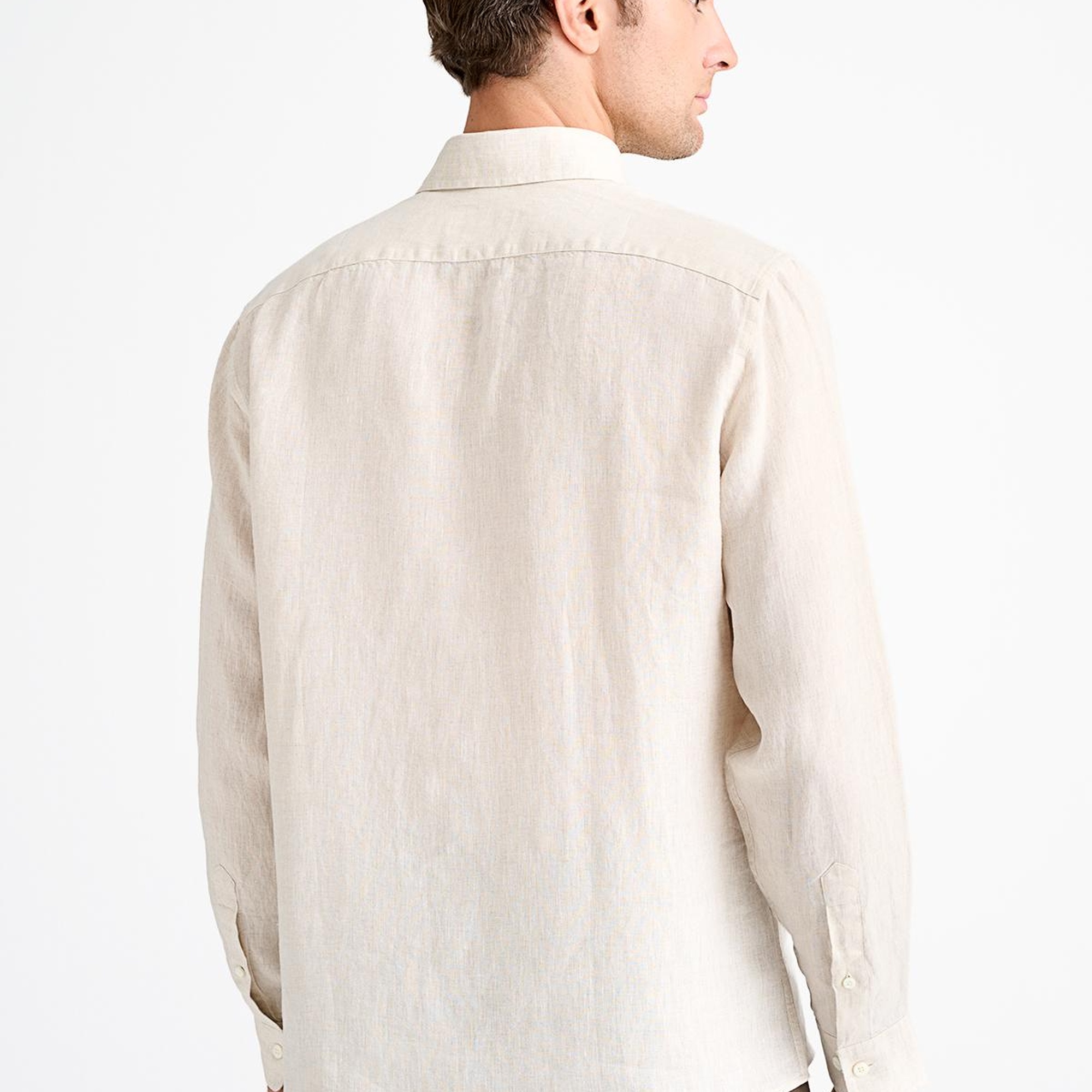 Erkek Natural Cooper Fit Düğmeli Yaka İrlanda Keten Spor Gömlek