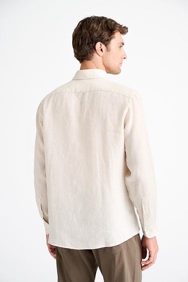  Erkek Natural Cooper Fit Düğmeli Yaka İrlanda Keten Spor Gömlek