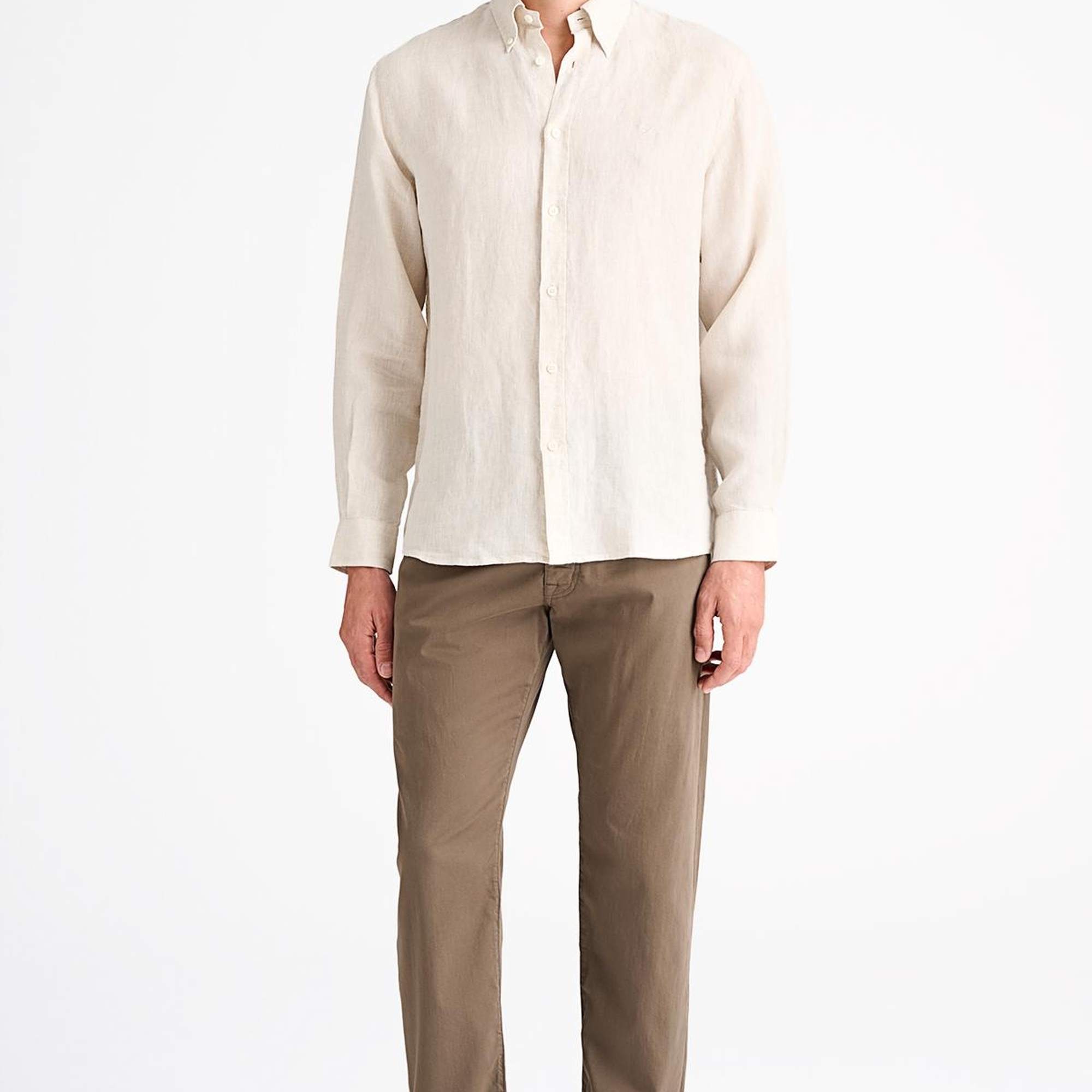 Erkek Natural Cooper Fit Düğmeli Yaka İrlanda Keten Spor Gömlek