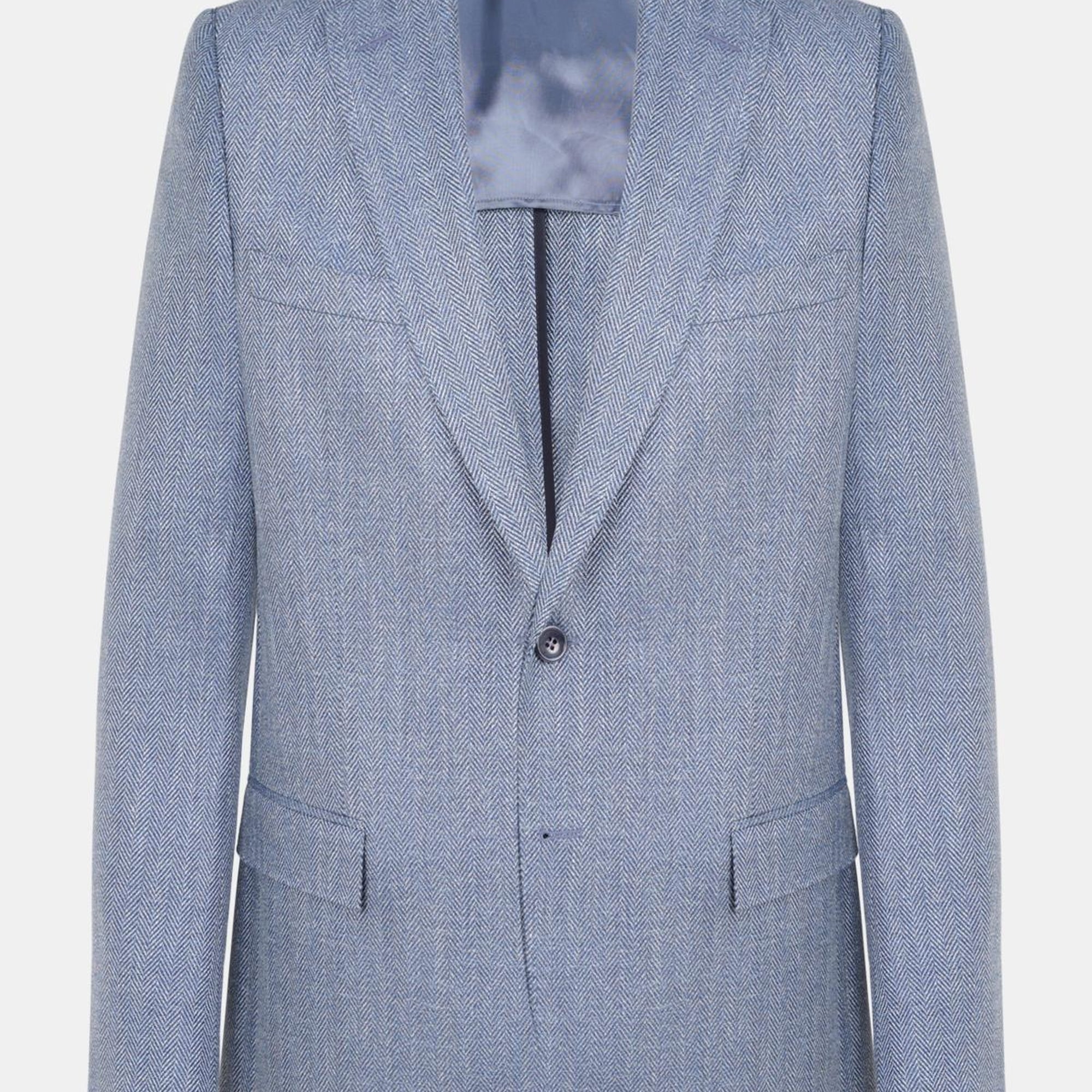 Erkek Mavi Loro Piana Kumaşıyla Üretilmiş Yün Keten İpek Karışımlı Ceket