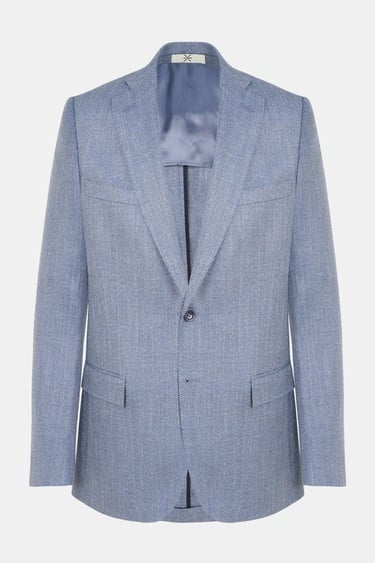  Erkek Mavi Loro Piana Kumaşıyla Üretilmiş Yün Keten İpek Karışımlı Ceket