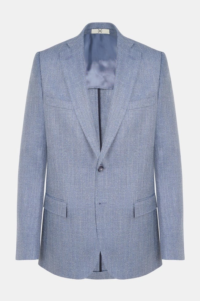  Erkek Mavi Loro Piana Kumaşıyla Üretilmiş Yün Keten İpek Karışımlı Ceket