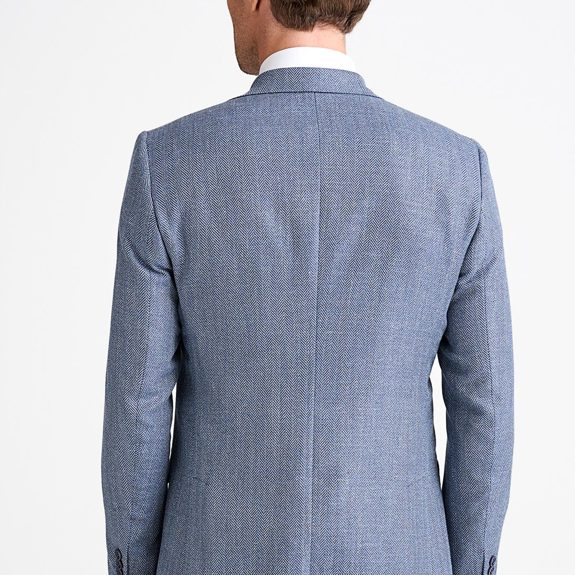 Erkek Mavi Loro Piana Kumaşıyla Üretilmiş Yün Keten İpek Karışımlı Ceket