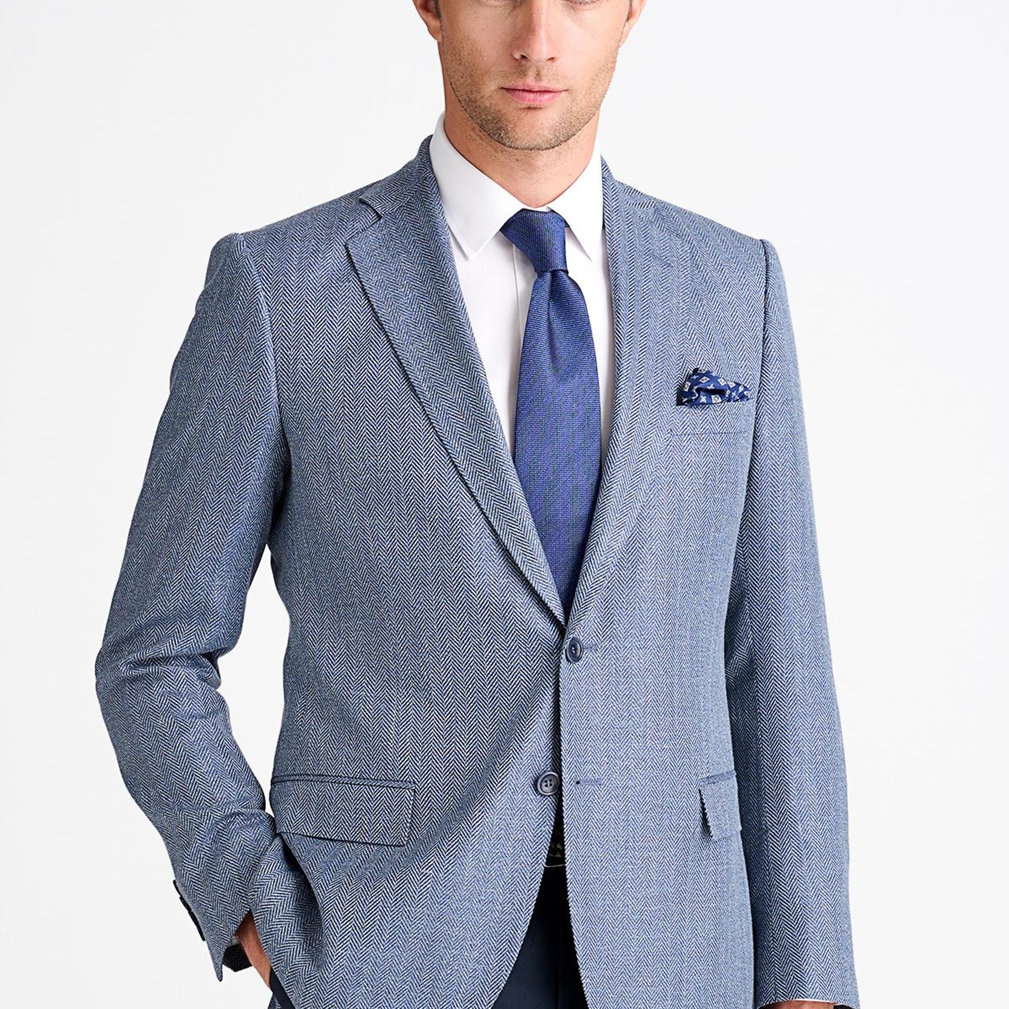 Erkek Mavi Loro Piana Kumaşıyla Üretilmiş Yün Keten İpek Karışımlı Ceket