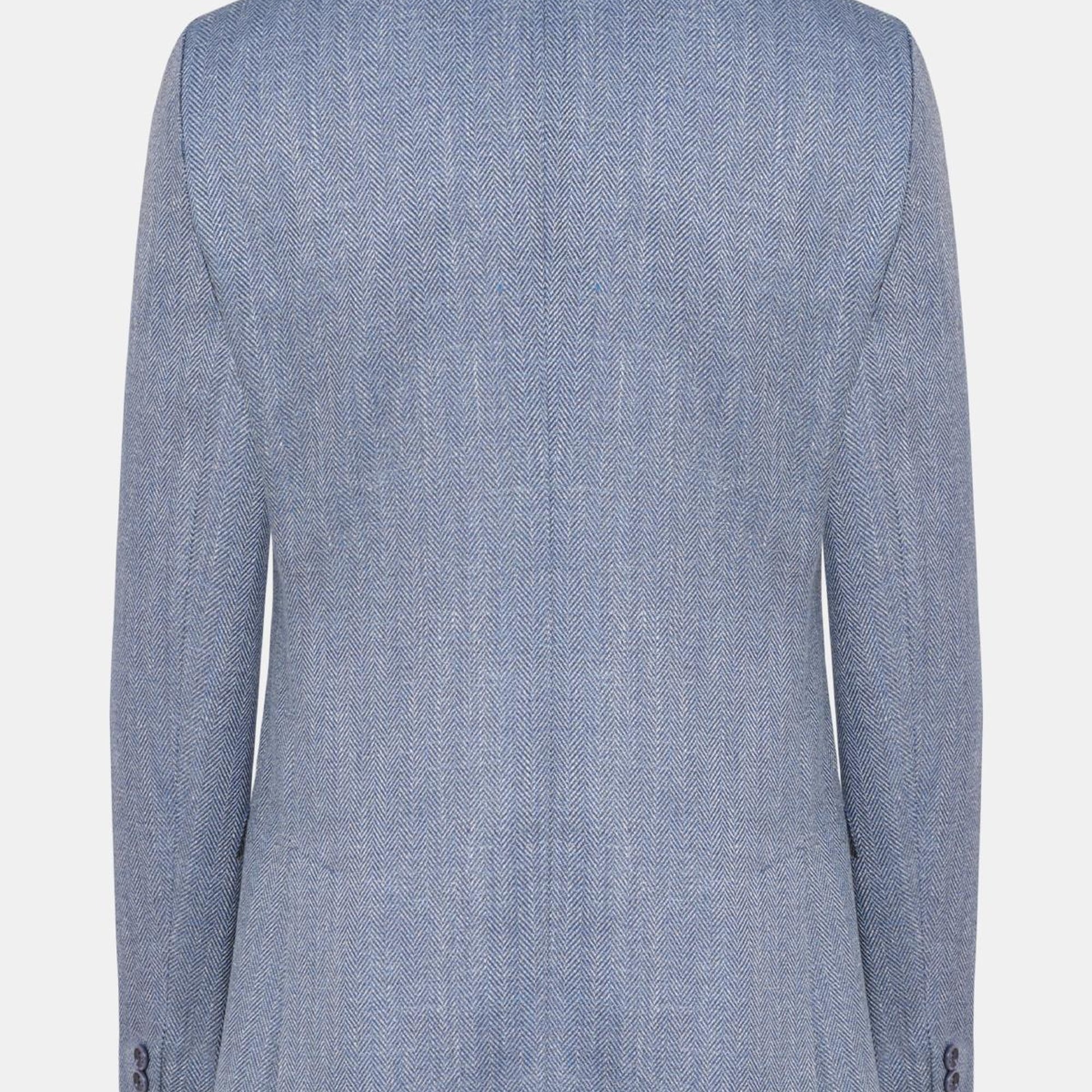 Erkek Mavi Loro Piana Kumaşıyla Üretilmiş Yün Keten İpek Karışımlı Ceket