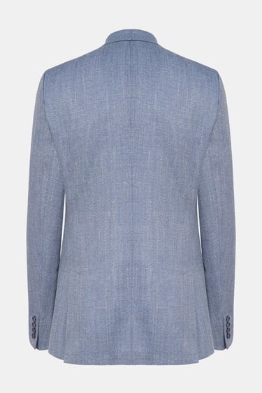  Erkek Mavi Loro Piana Kumaşıyla Üretilmiş Yün Keten İpek Karışımlı Ceket