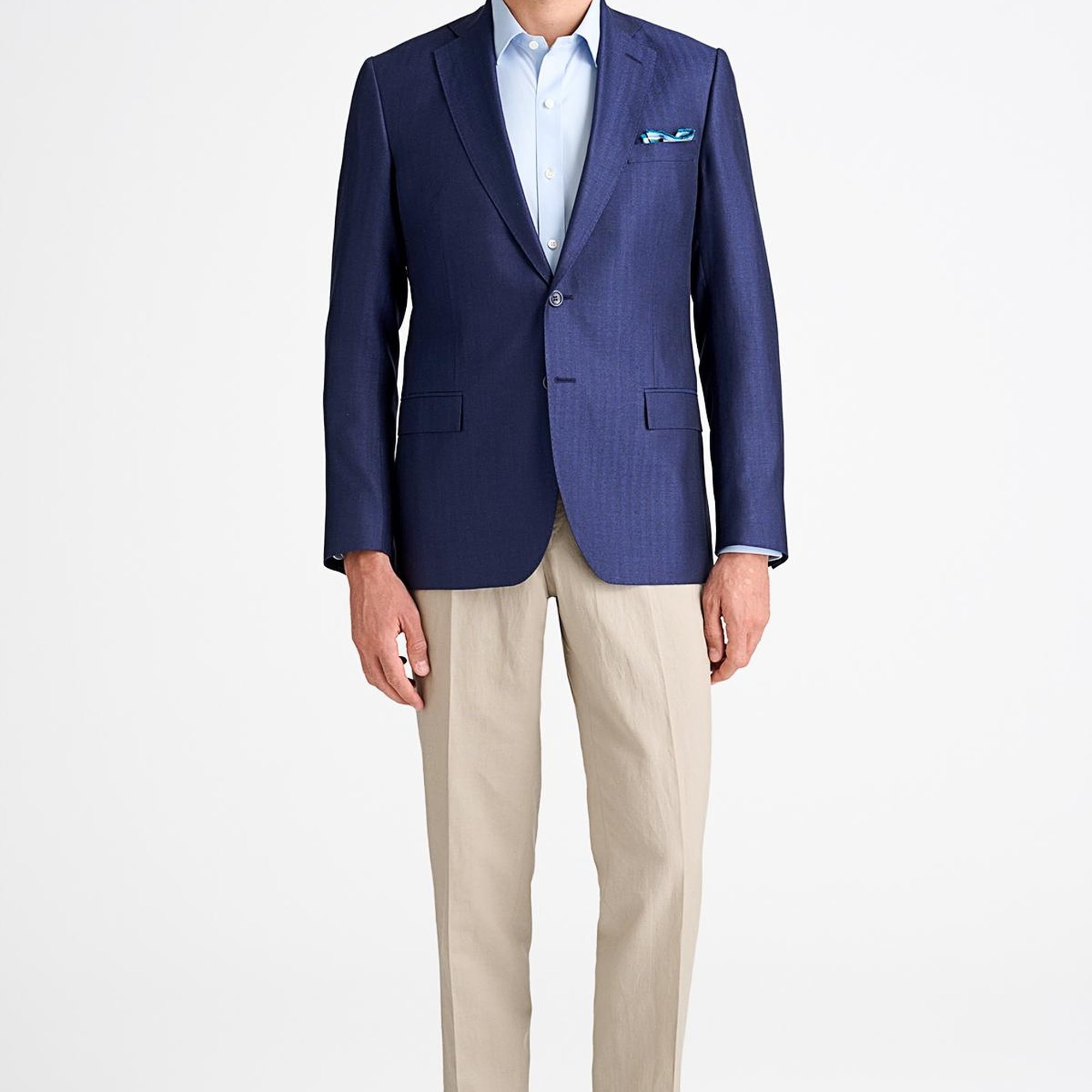 Erkek Lacivert Loro Piana Kumaşıyla Üretilmiş Yün İpek Keten Karışımlı Ceket