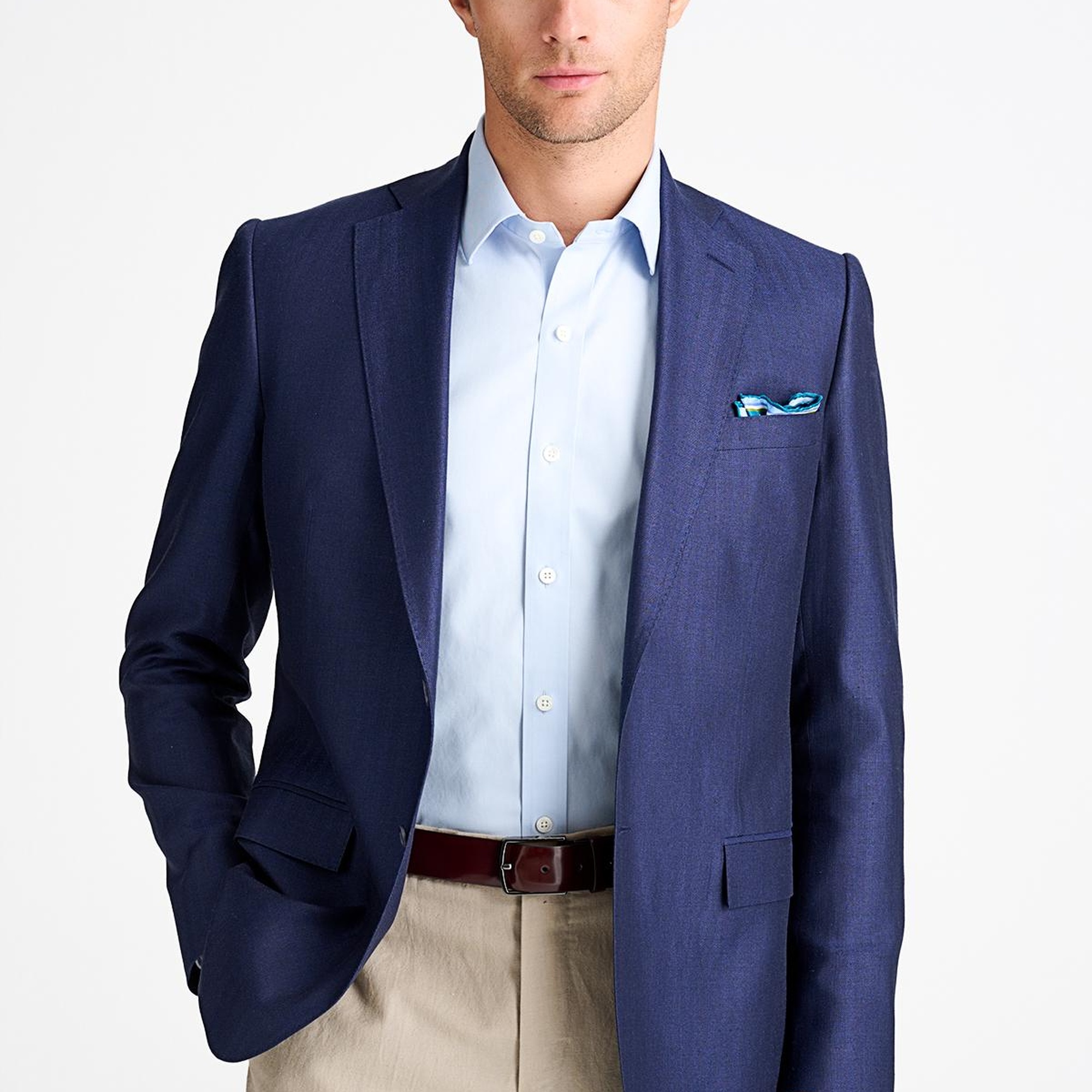 Erkek Lacivert Loro Piana Kumaşıyla Üretilmiş Yün İpek Keten Karışımlı Ceket
