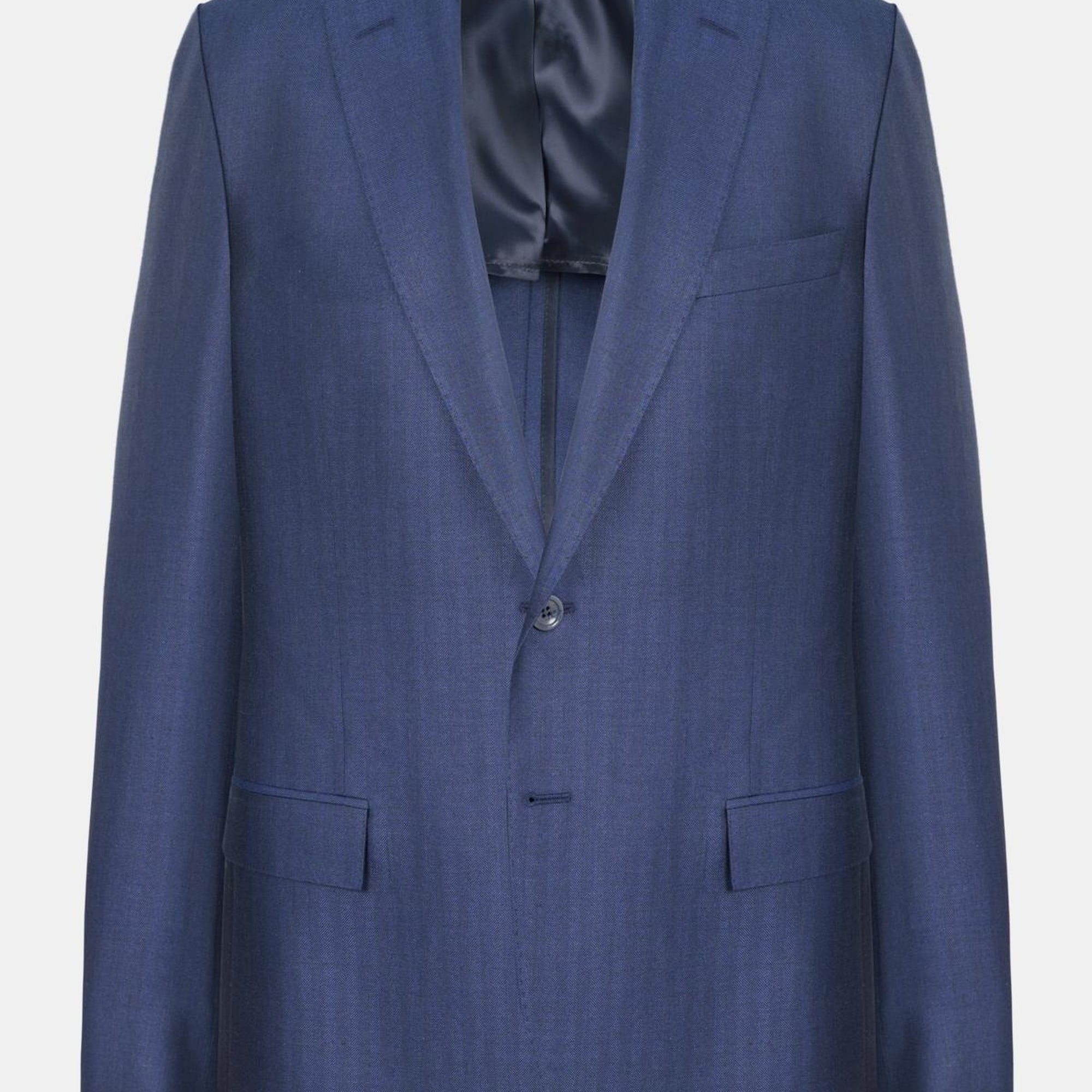 Erkek Lacivert Loro Piana Kumaşıyla Üretilmiş Yün İpek Keten Karışımlı Ceket
