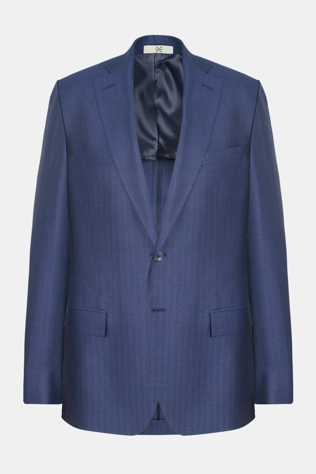  Erkek Lacivert Loro Piana Kumaşıyla Üretilmiş Yün İpek Keten Karışımlı Ceket