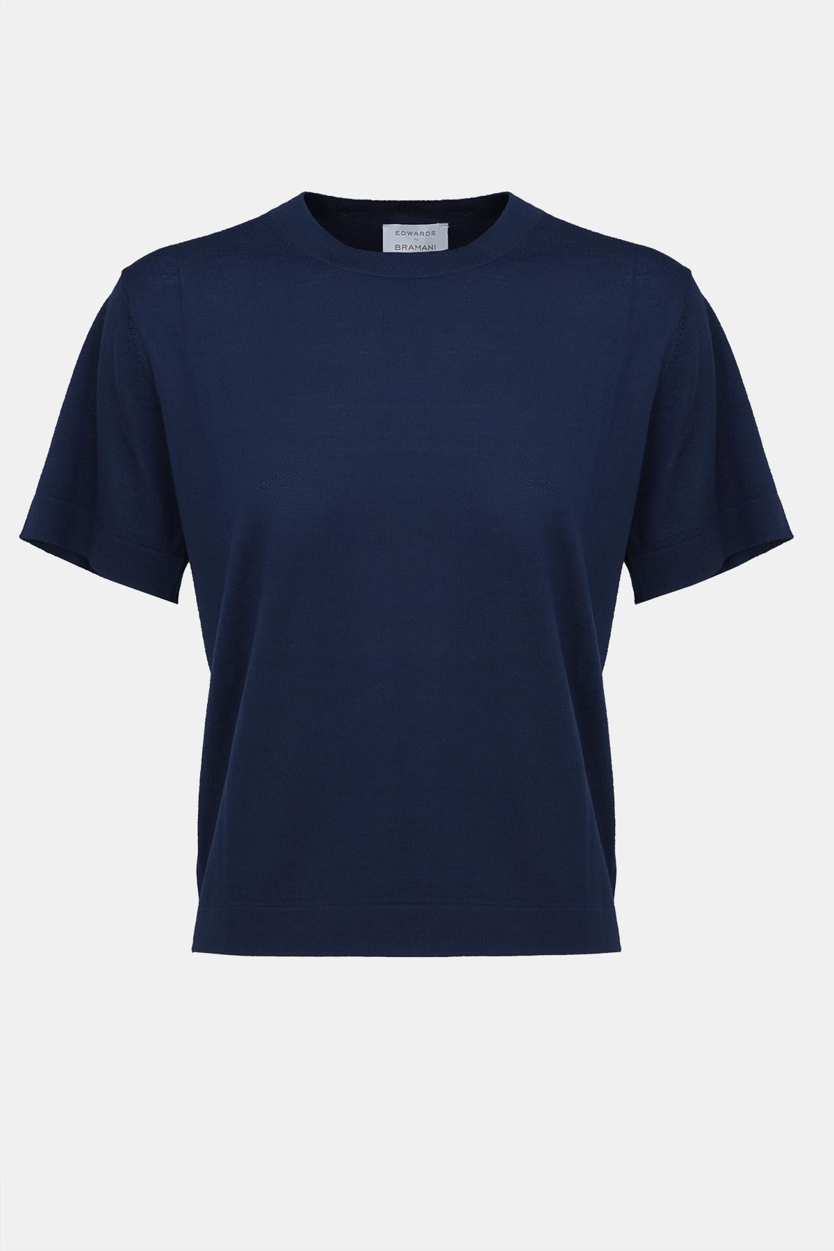  Kadın Lacivert Yün Kısa Kollu Kazak