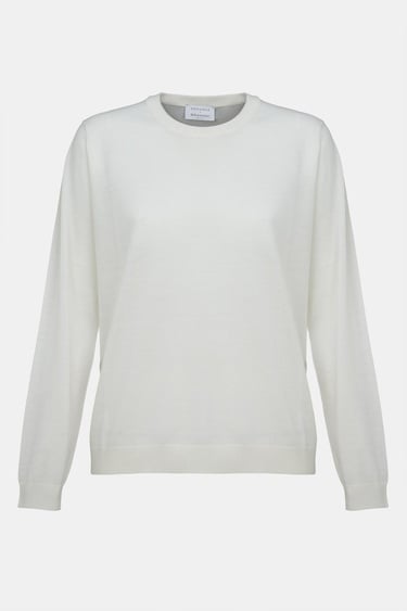  Kadın Beyaz Yün Bisiklet Yaka Kazak