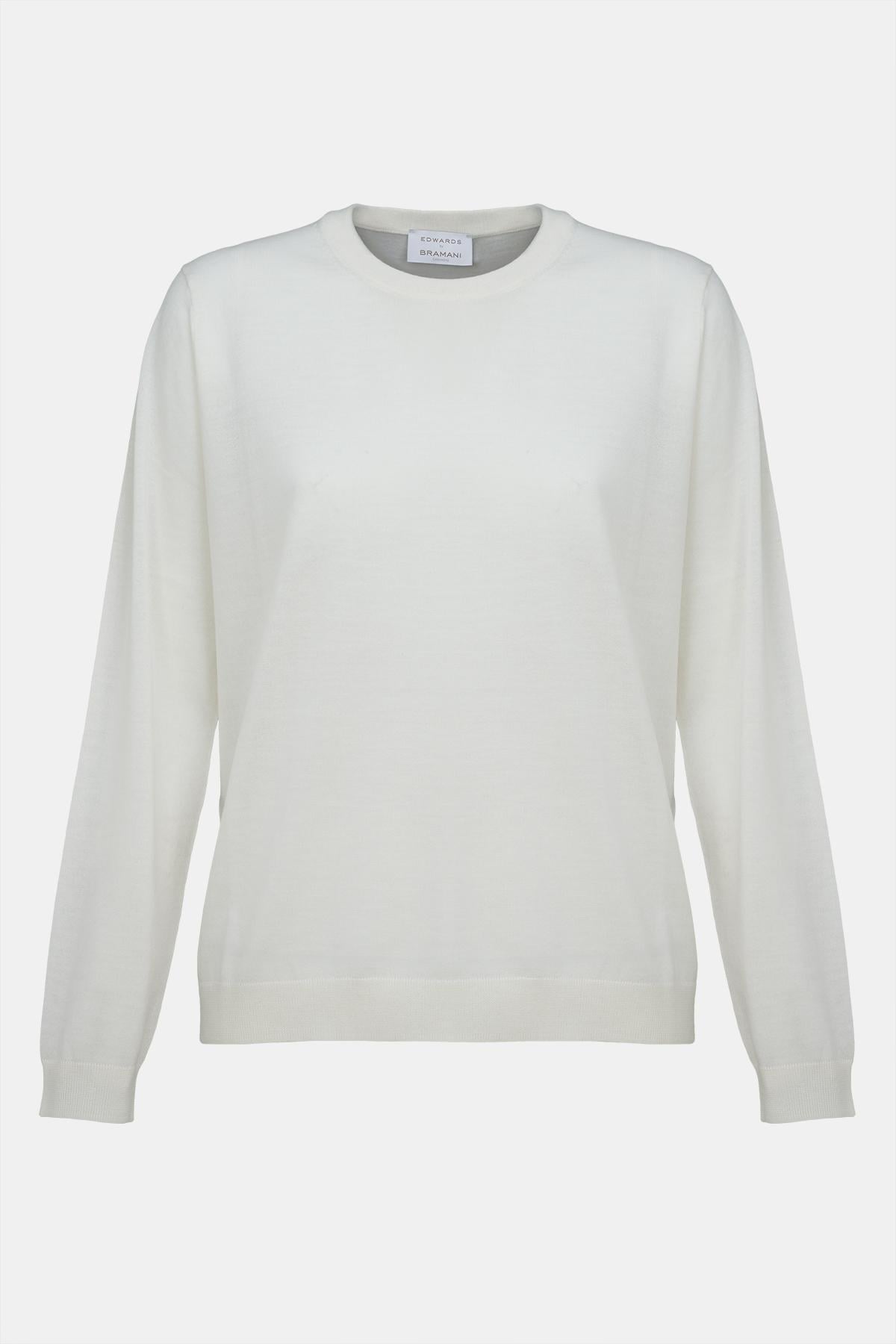  Kadın Beyaz Yün Bisiklet Yaka Kazak