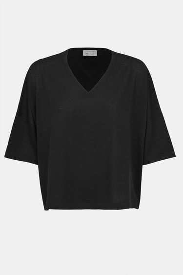  Kadın Siyah Yün V Yaka Oversize Kazak