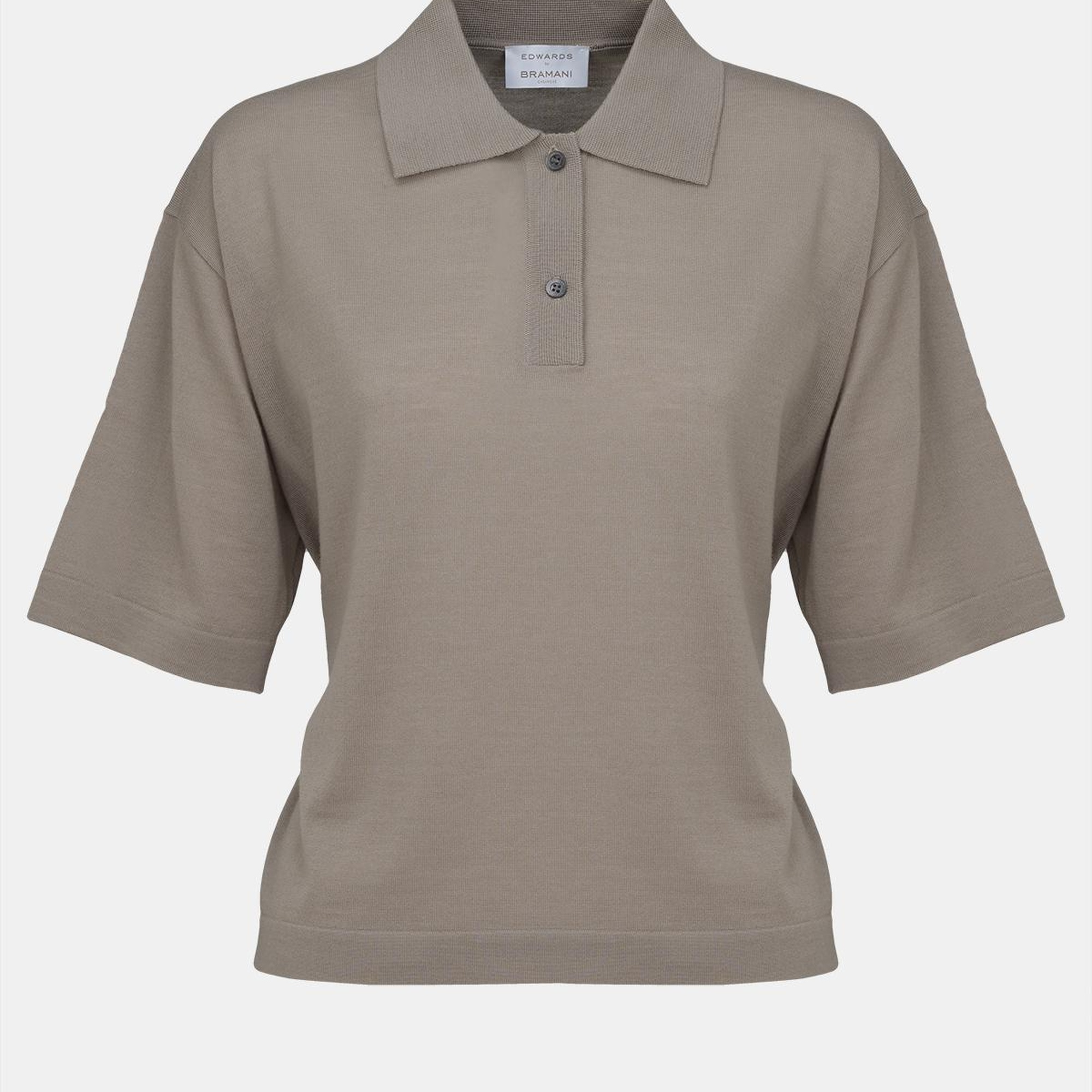 Kadın Bej Yün Kısa Kollu Polo Yaka Kazak