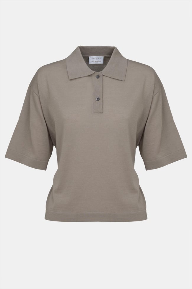  Kadın Bej Yün Kısa Kollu Polo Yaka Kazak