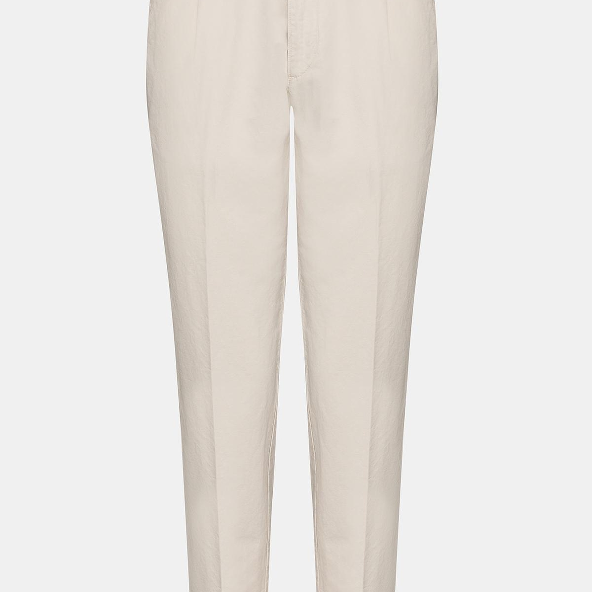 Erkek Bej Beli Lastikli Bağcıklı Keten Pantolon