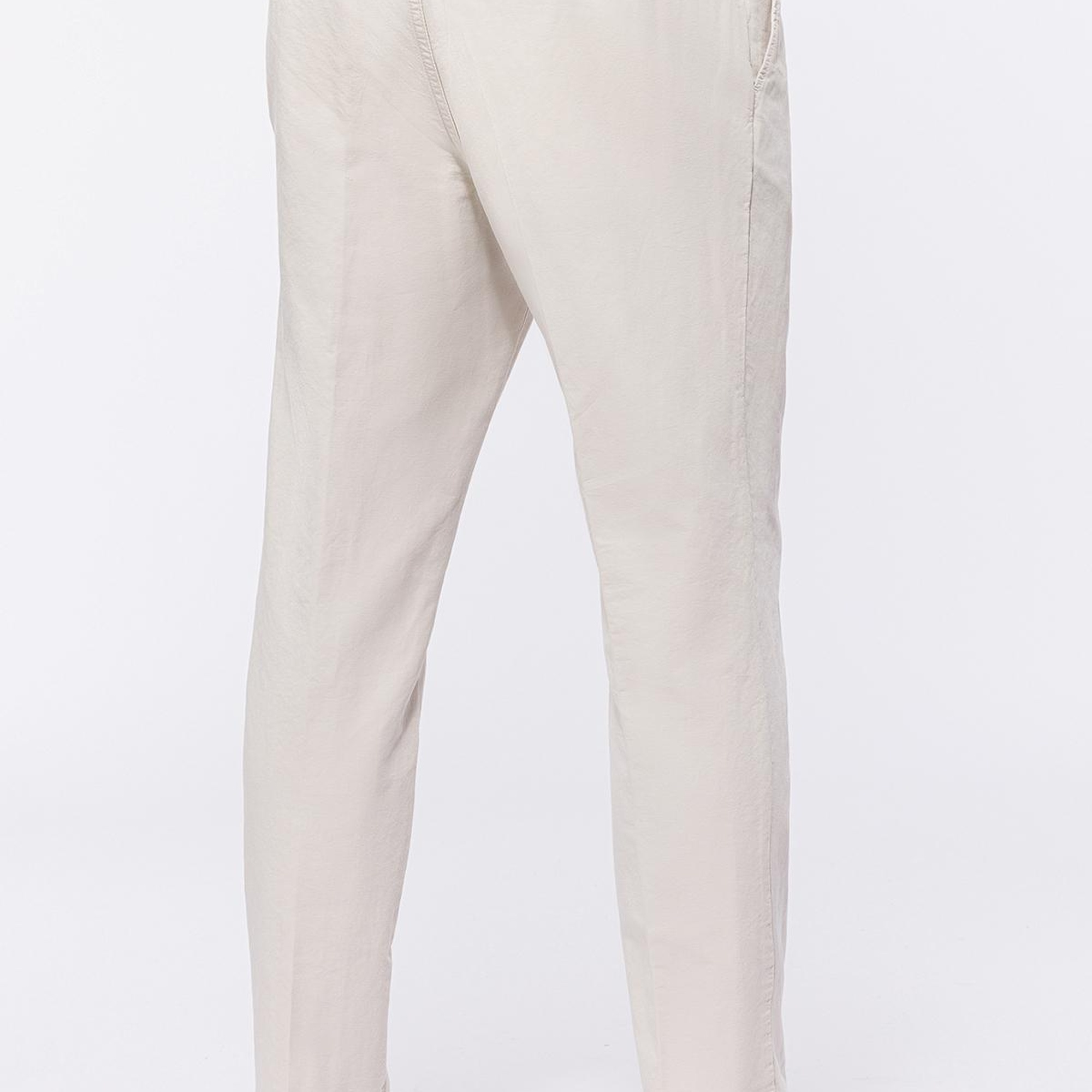 Erkek Bej Beli Lastikli Bağcıklı Keten Pantolon