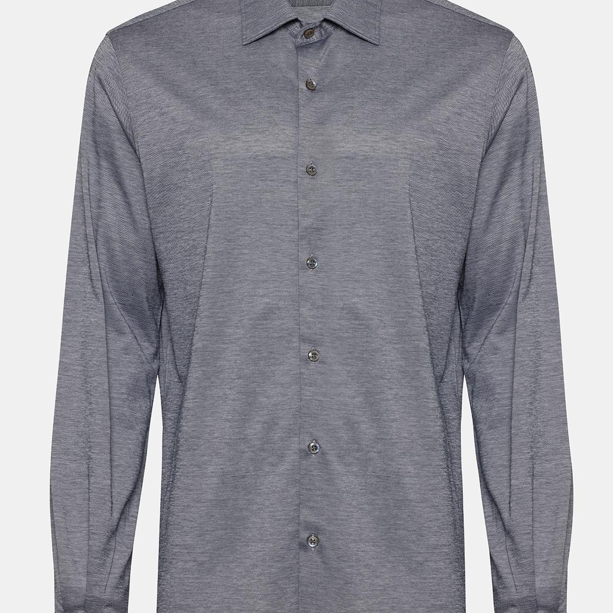Erkek Gri Cooper Fit Düğmeli Yaka Jersey Gömlek