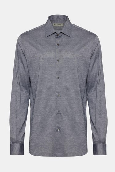  Erkek Gri Cooper Fit Düğmeli Yaka Jersey Gömlek