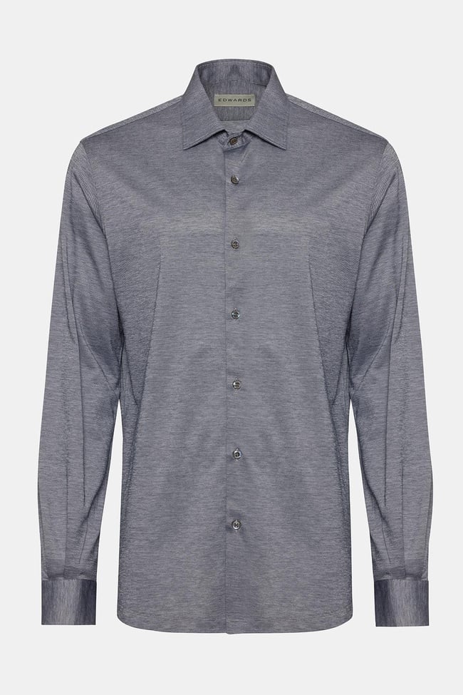 Erkek Gri Cooper Fit Düğmeli Yaka Jersey Gömlek