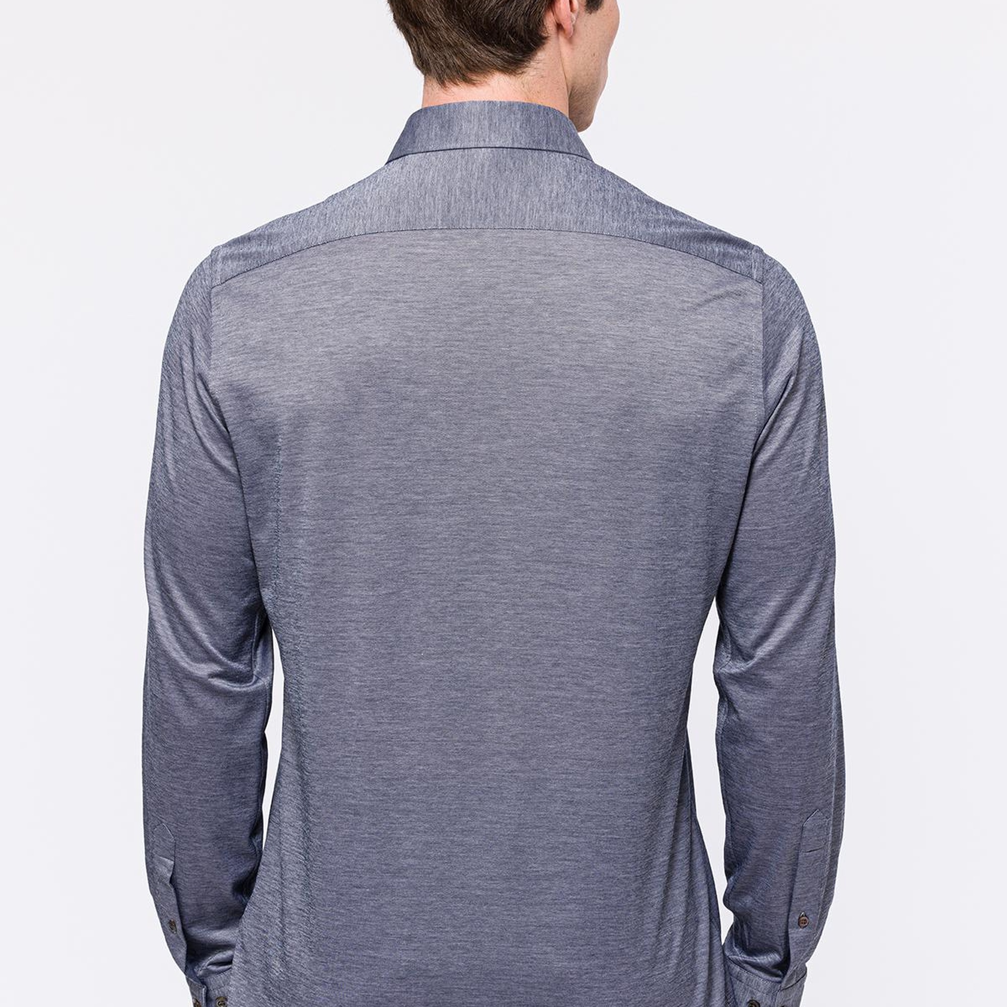 Erkek Gri Cooper Fit Düğmeli Yaka Jersey Gömlek