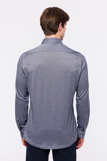  Erkek Gri Cooper Fit Düğmeli Yaka Jersey Gömlek