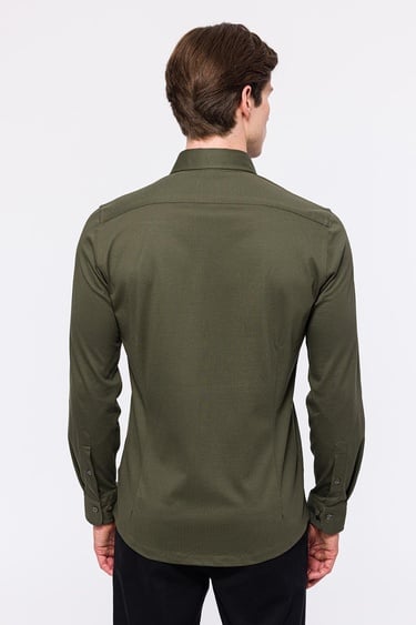  Erkek Yeşil Cooper Fit Düğmeli Yaka Pike Gömlek