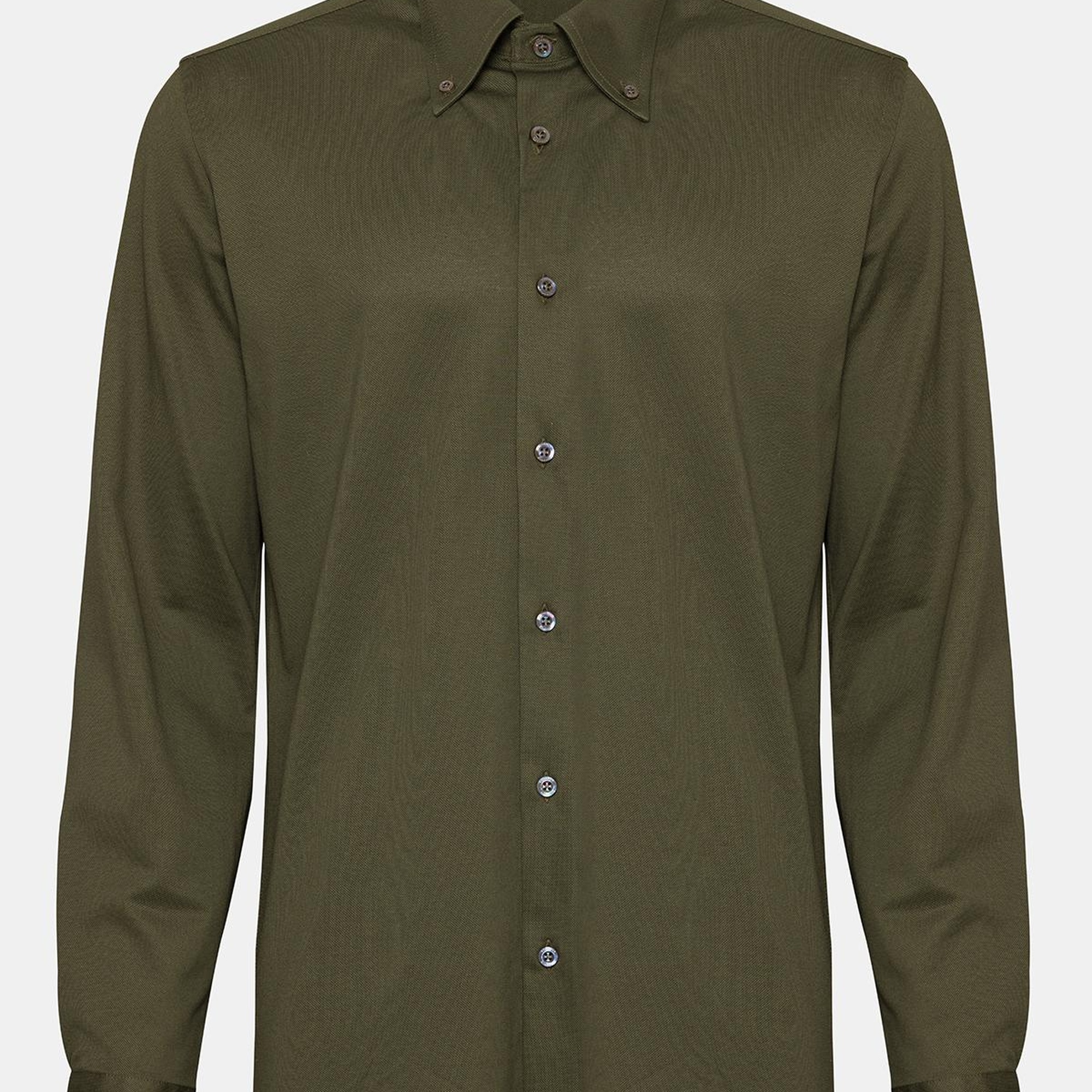 Erkek Yeşil Cooper Fit Düğmeli Yaka Pike Gömlek