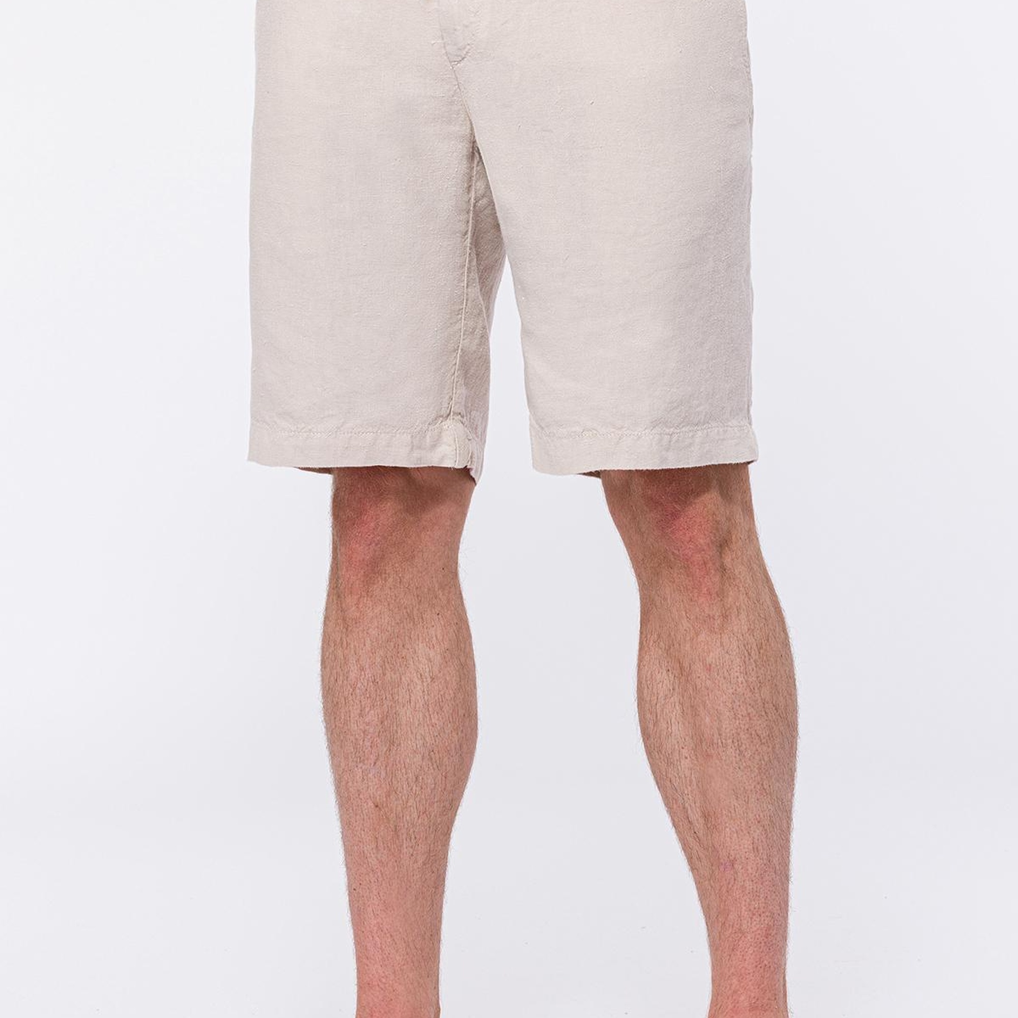 Erkek Bej Beli Lastikli Bağcıklı Keten Şort