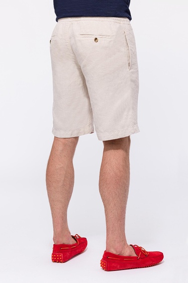  Erkek Bej Beli Lastikli Bağcıklı Keten Şort