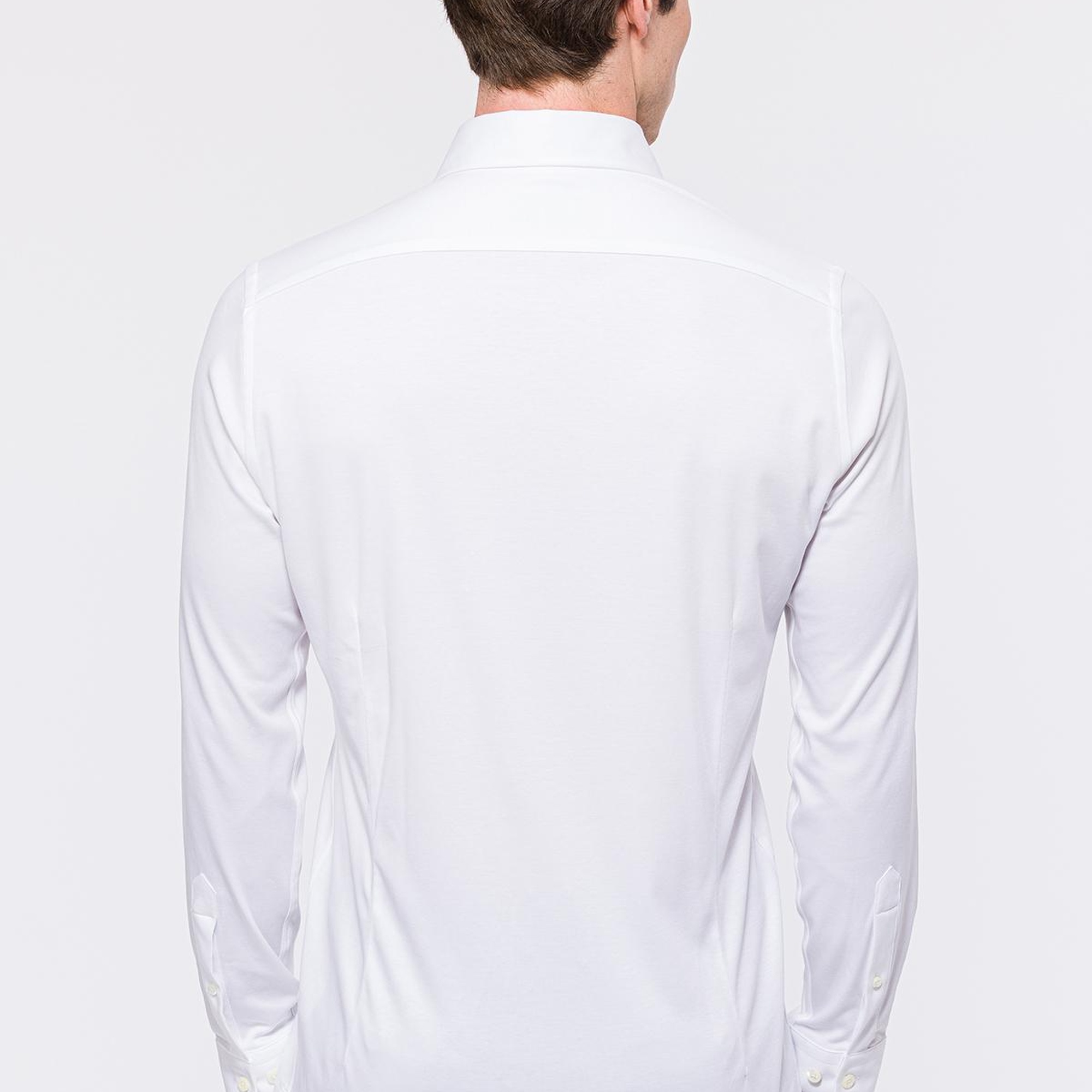 Erkek Beyaz Cooper Fit Düğmeli Yaka İnterlock Gömlek