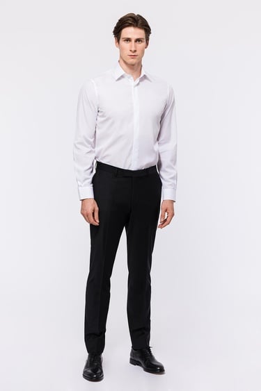  Erkek Beyaz Cooper Fit Kravat Yaka Gizli Patlı Smokin Gömleği