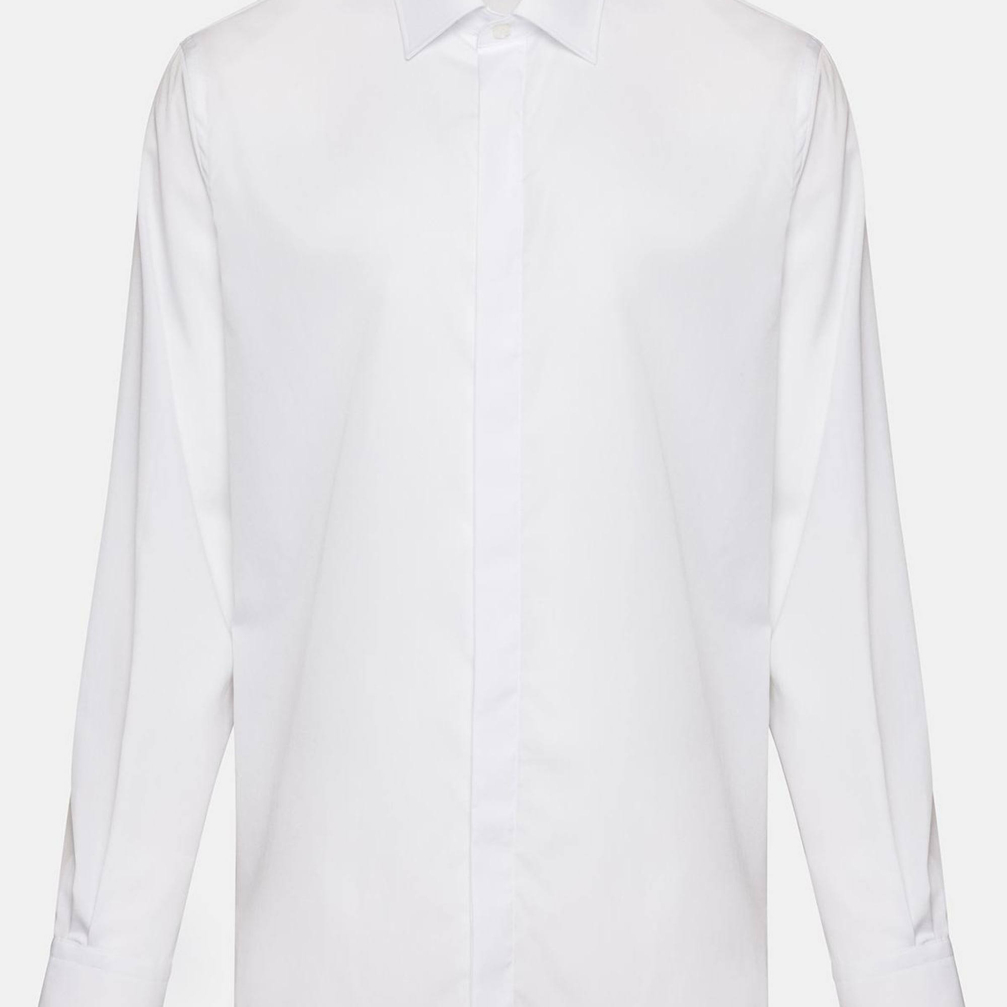 Erkek Beyaz Cooper Fit Kravat Yaka Gizli Patlı Smokin Gömleği