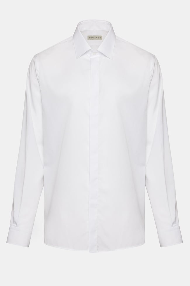  Erkek Beyaz Cooper Fit Kravat Yaka Gizli Patlı Smokin Gömleği