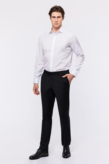  Erkek Beyaz Cooper Fit Kravat Yaka Gizli Patlı Smokin Gömleği