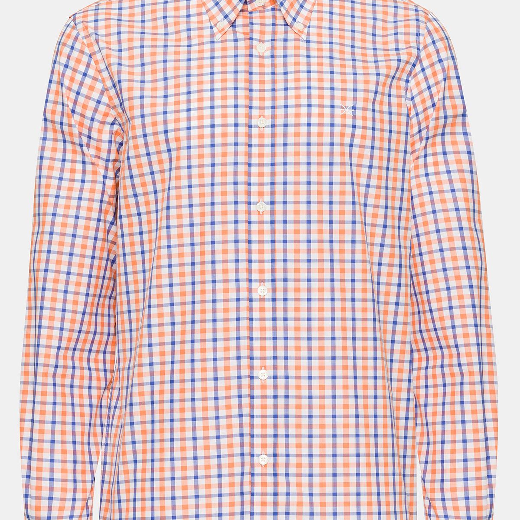 Erkek Turuncu Cooper Fit Düğmeli Yaka Ekoseli Spor Gömlek