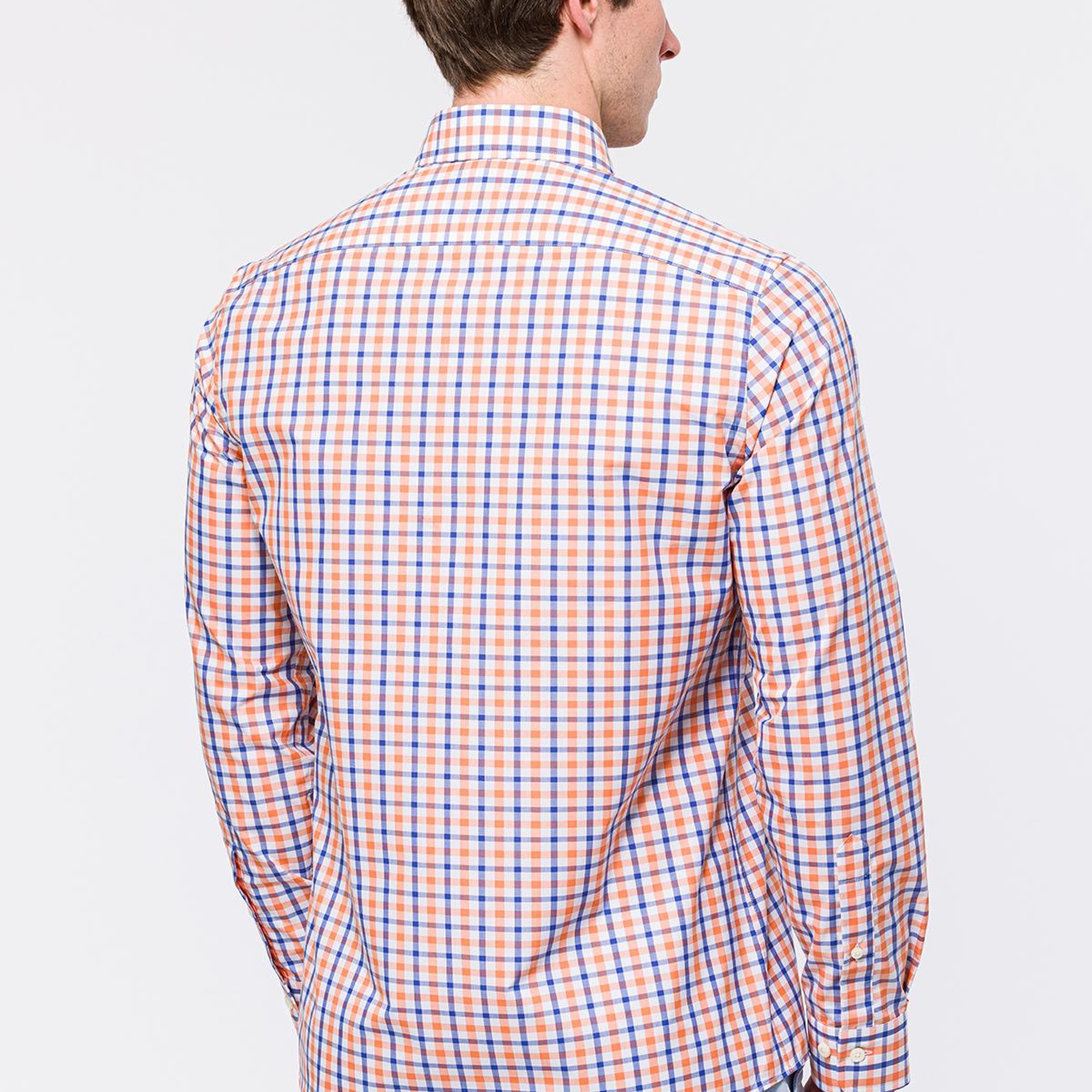 Erkek Turuncu Cooper Fit Düğmeli Yaka Ekoseli Spor Gömlek