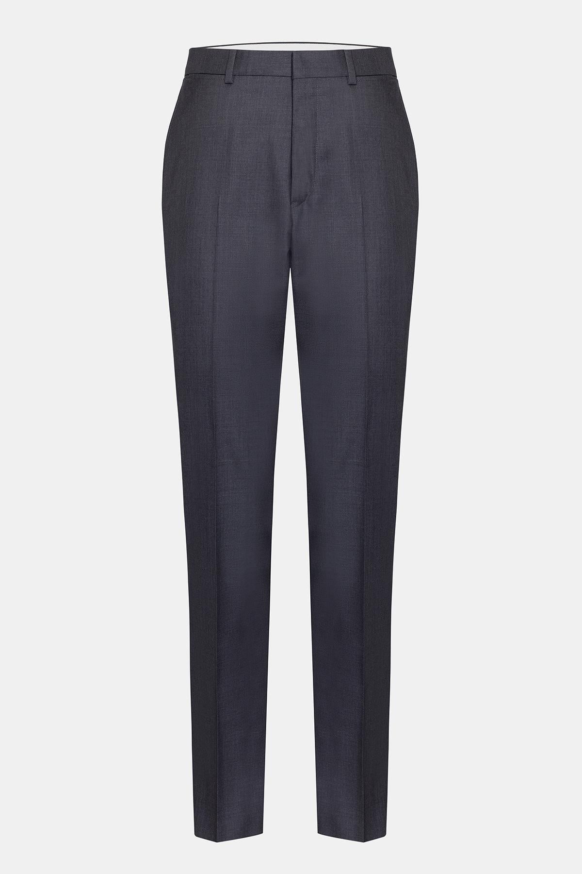  Erkek Koyu Gri Saf Yün Delfino Klasik Pantolon