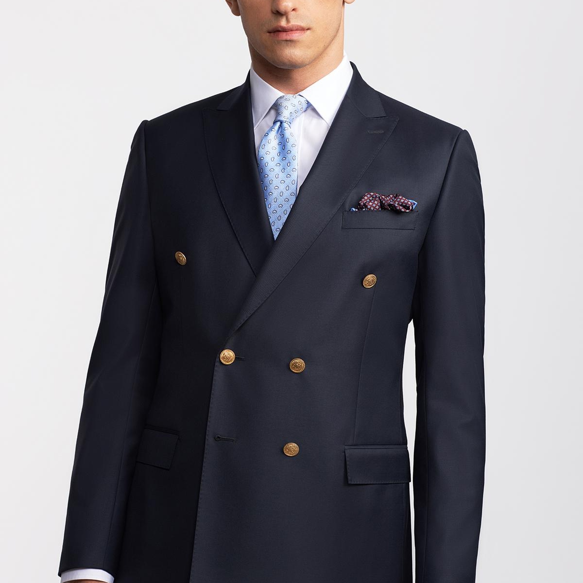 Erkek Lacivert Kruvaze Yün Delfino Blazer Ceket