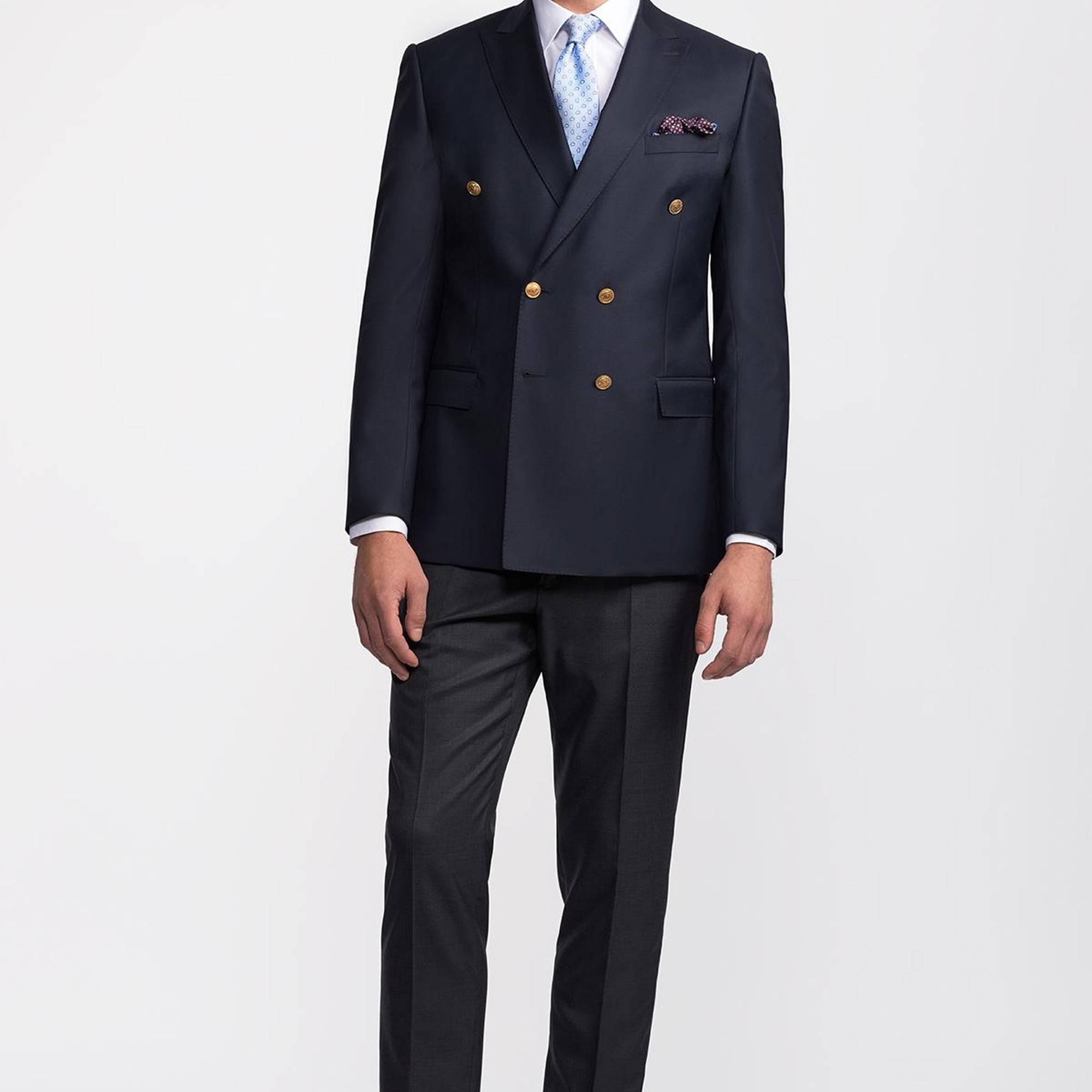 Erkek Lacivert Kruvaze Yün Delfino Blazer Ceket