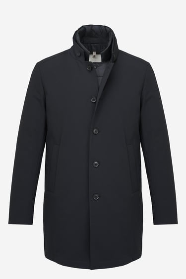  Erkek Siyah Düğmeli Yaka Palto