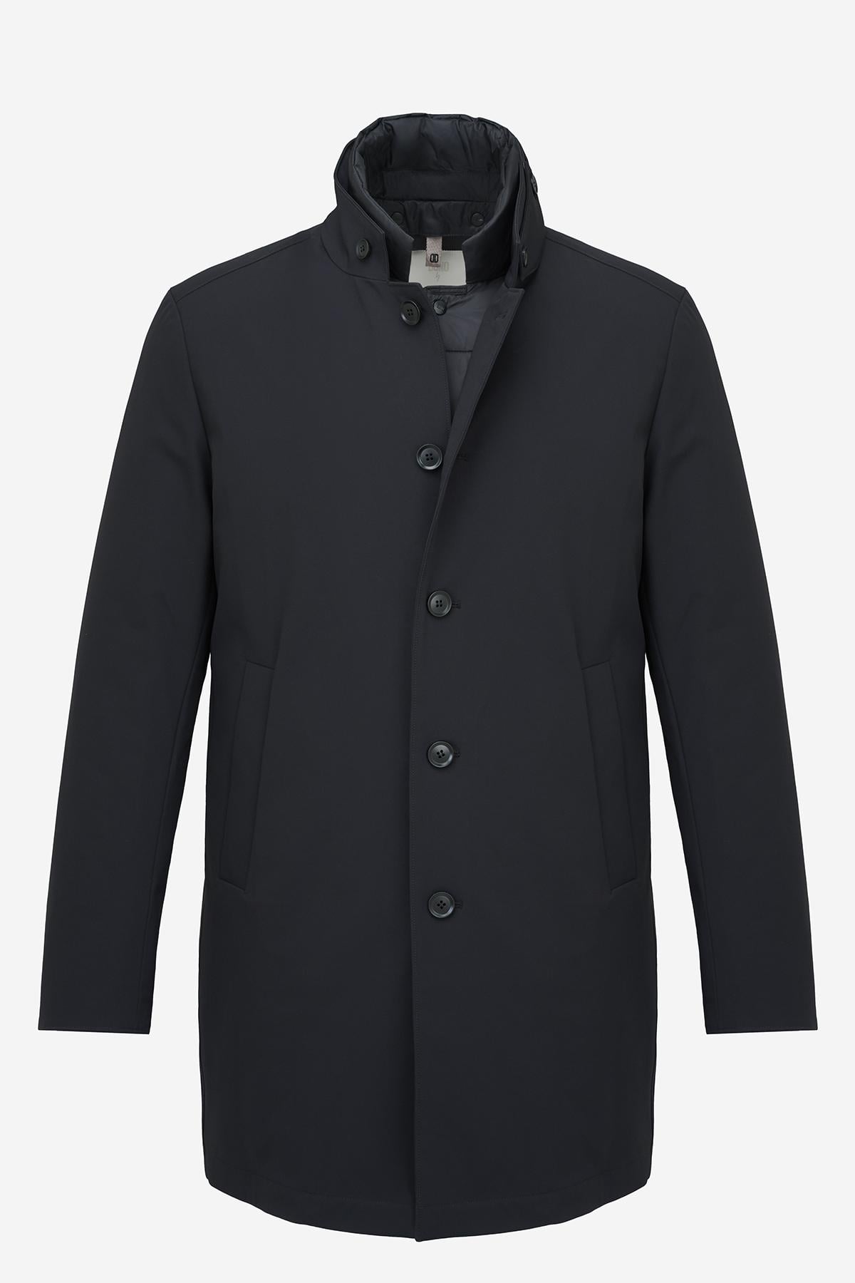  Erkek Siyah Düğmeli Yaka Palto