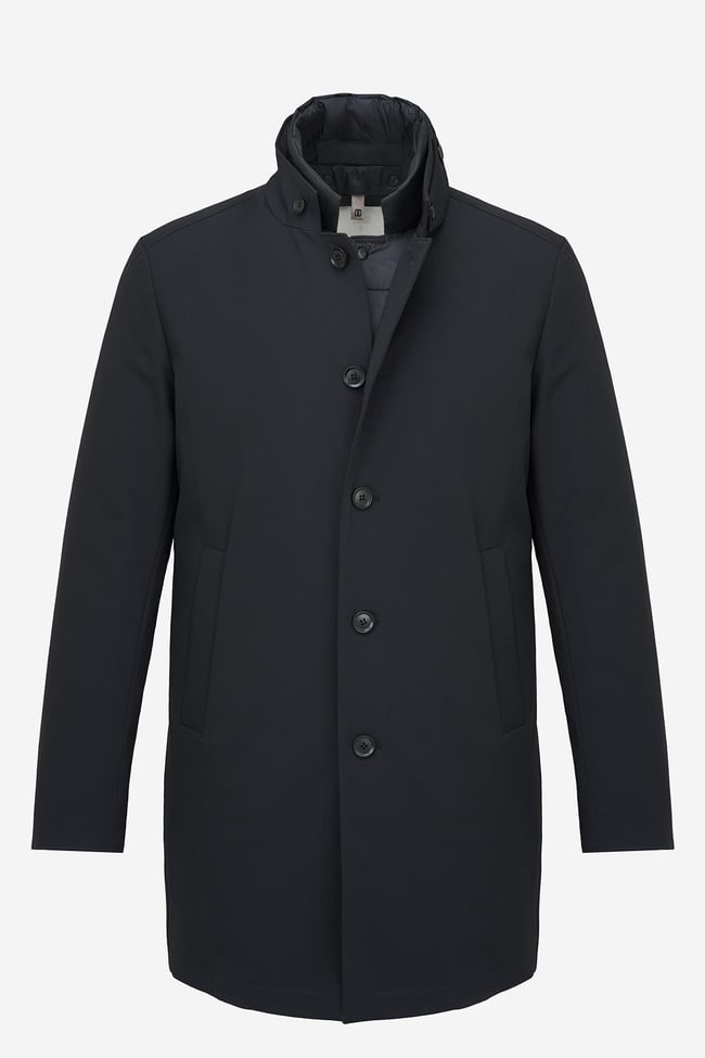  Erkek Siyah Düğmeli Yaka Palto