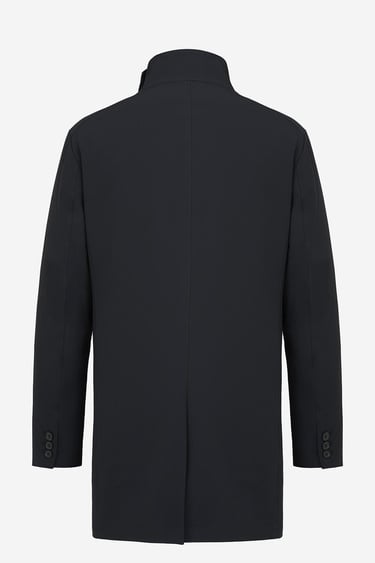  Erkek Siyah Düğmeli Yaka Palto