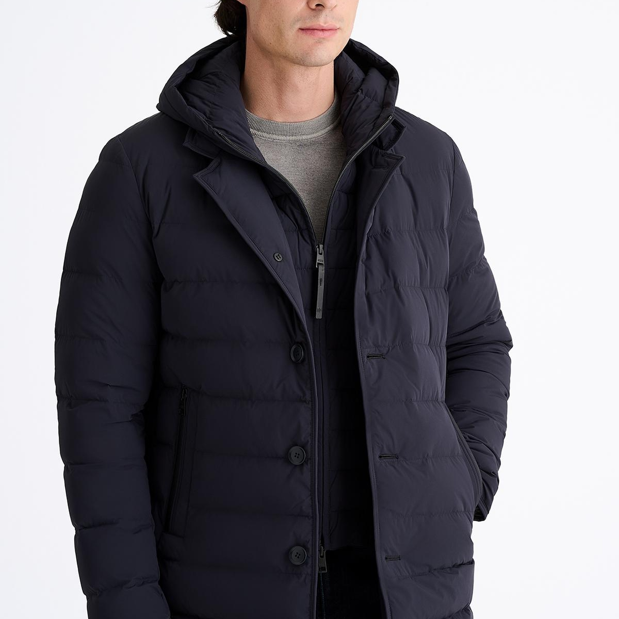 Erkek Lacivert Kapüşonlu Şişme Kaban