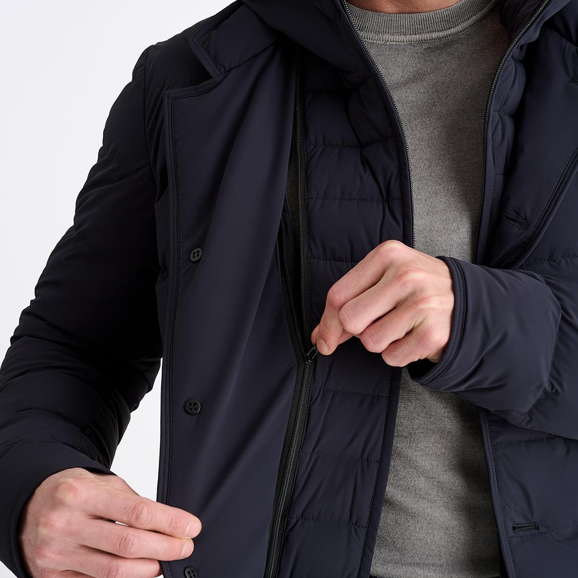 Erkek Lacivert Kapüşonlu Şişme Kaban