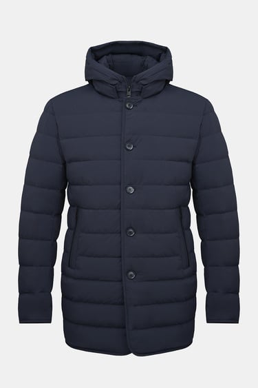  Erkek Lacivert Kapüşonlu Şişme Kaban