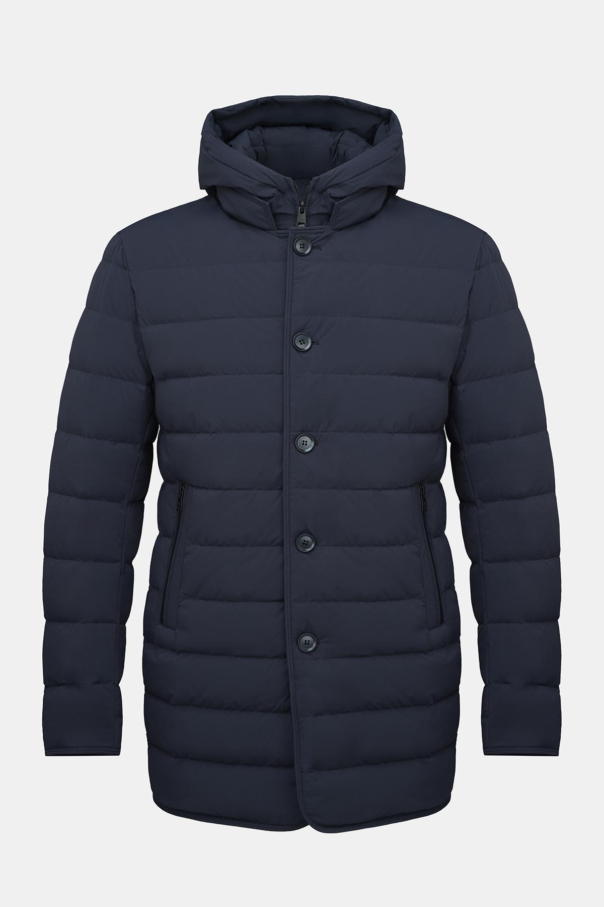  Erkek Lacivert Kapüşonlu Şişme Kaban