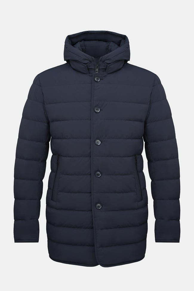  Erkek Lacivert Kapüşonlu Şişme Kaban